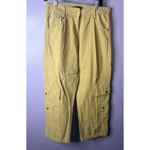 TAXI Y2K Cargo Pants Womens Medium‎ Tan Khaki Utility Wide Leg 90s Streetwear